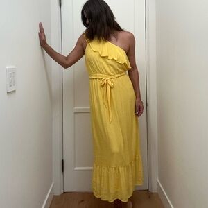 Tacera Yellow One-Shoulder Dress with Ruffle Detail